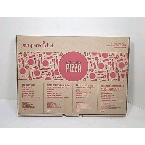 New Pampered Chef 1477 "Let’s Make Pizza" Kid’s Pizza Set stoneware - Picture 1 of 8